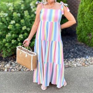 Draper James RSVP linen pastel rainbow dress